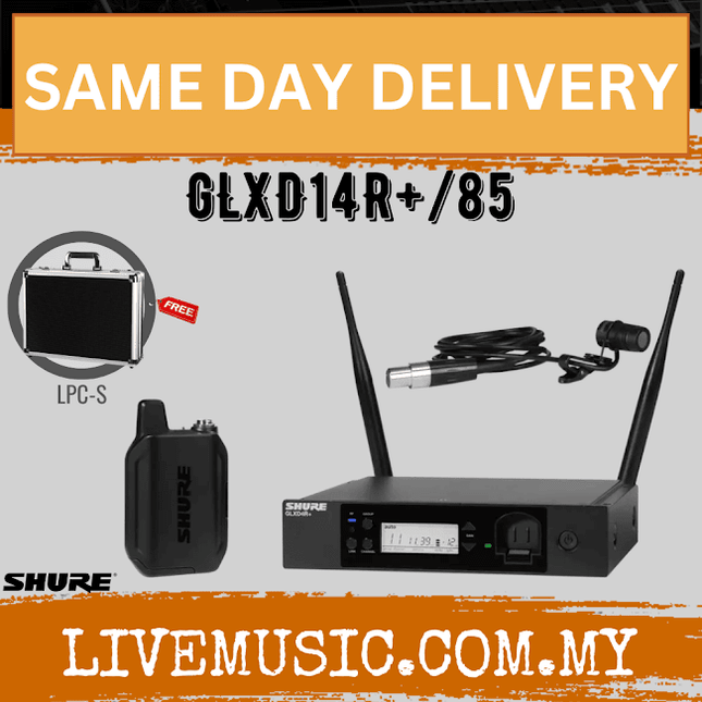 Shure GLXD14R+/85 Digital Wireless Rackmount Presenter System with WL185 Lavalier Microphone w/Hard Case ( GLXD14R+ / WL85 )