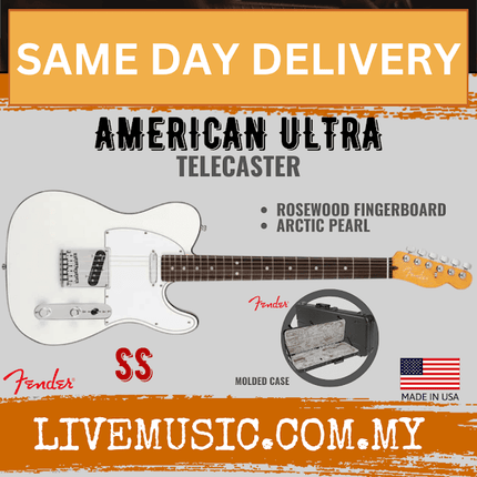 Fender American Ultra Telecaster Electric Guitar, Rosewood Fretboard with Case - Arctic Pearl