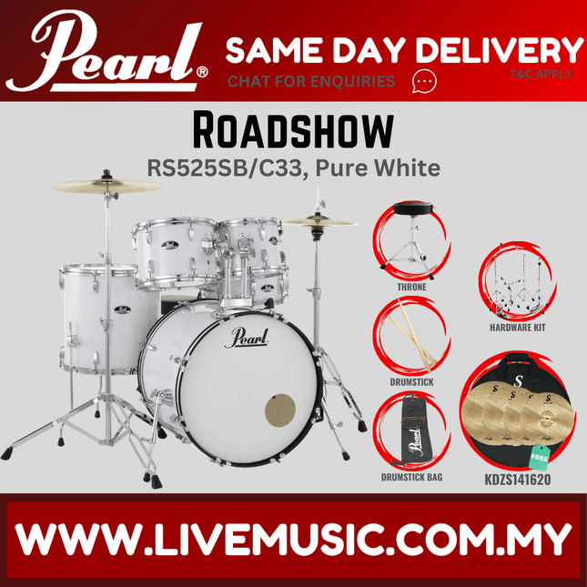 Pearl Roadshow RS525SB/C Drum Set with KDZS141620 Silent Cymbal set, Drum Throne