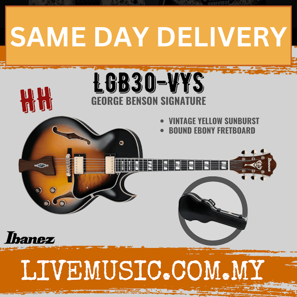Ibanez LGB30-VYS George Benson Signature Electric Guitar w/Case, Vintage Yellow Sunburst ( LGB30 VYS / LGB30VYS )