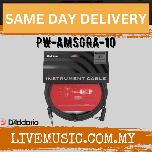 D'Addario Planet Waves PW-AMSGRA-10 American Stage Instrument Cable - 10 feet Straight to Right Angle (PWAMSGRA10)