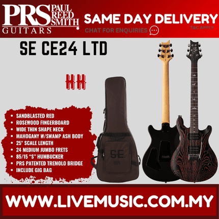 PRS SE CE24 LTD Electric Guitar w/Bag, Rosewood FB-Sandblasted Red