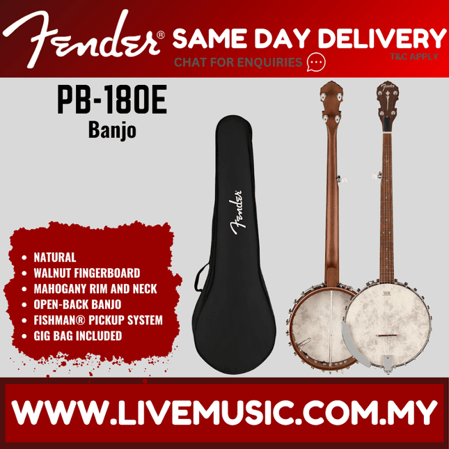 Fender PB-180E Banjo, Walnut FB, Natural