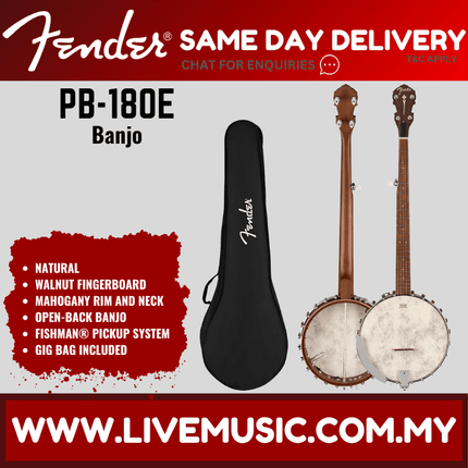 Fender PB-180E Banjo, Walnut FB, Natural