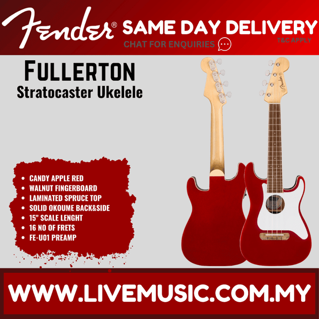 Fender Fullerton Stratocaster Ukulele, Candy Apple Red