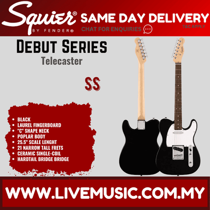 Squier Debut Series Telecaster Electric Guitar, Laurel FB, Black