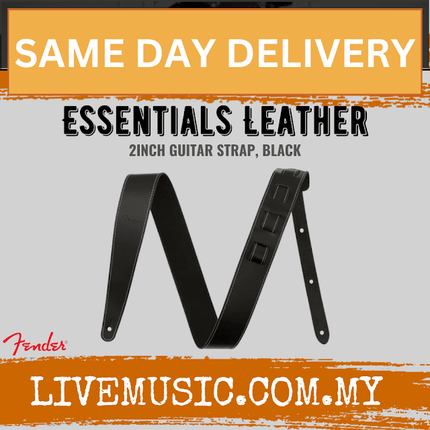 Fender 2inch Essentials Leather Guitar Strap, Black
