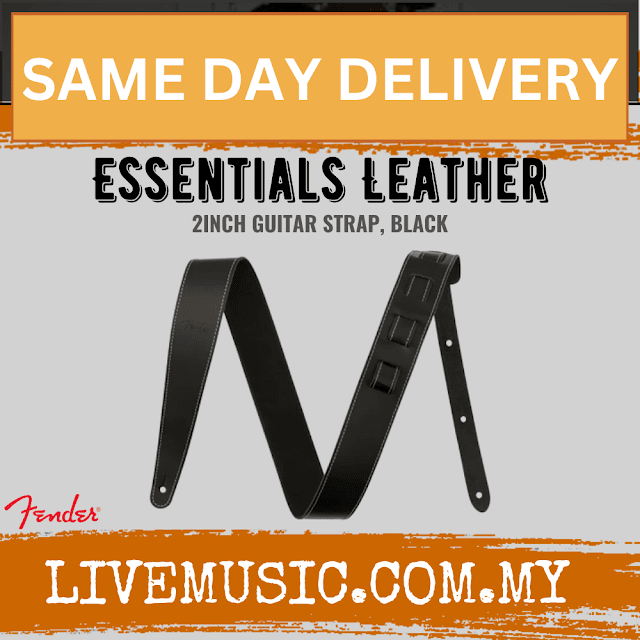 Fender 2inch Essentials Leather Guitar Strap, Black