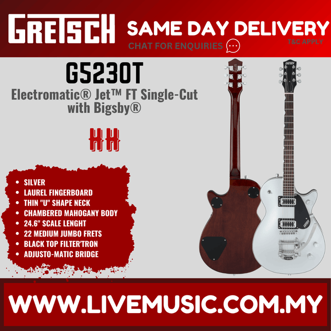 Gretsch G5230T Electromatic Jet FT Single Cut Electric Guitar w/Bigsby, Airline Silver