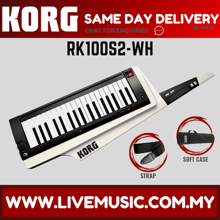 Korg RK-100S 2 37 Key Built In Analog Modelling Lighweight Synthesizer Keytar-White ( RK100S2 / RK 100S2 )