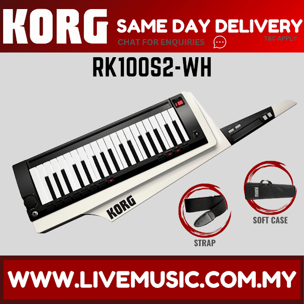Korg RK-100S 2 37 Key Built In Analog Modelling Lighweight Synthesizer Keytar-White ( RK100S2 / RK 100S2 )