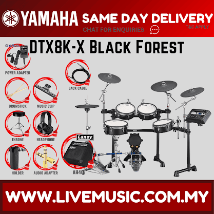 Yamaha DTX8K-X Electronic Drum Set With Laney AH40 Amplifier And Drum Throne - Black Forest ( DTX8 / DTX8K / DTX8KX )