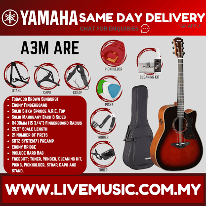 Yamaha A3M ARE Dreadnought Cutaway Acoustic-Electric - Vintage Natural / Tobacco Brown Sunburst ( A3M-ARE A3MARE )