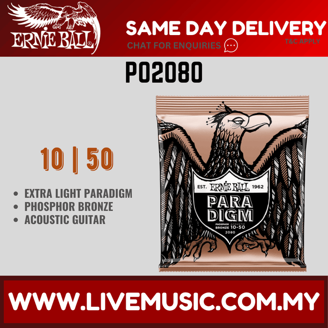 Ernie Ball 2080 Paradigm Phosphor Bronze Acoustic Guitar Strings, Extra Light, 10-50 Gauge