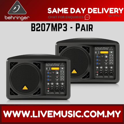 Behringer Eurolive B207MP3 150W 6.5" Personal PA/Monitor Speaker w/Wireless Mic, Speaker Stand and Cable - Pair ( B-207MP3 / B 207MP3 )