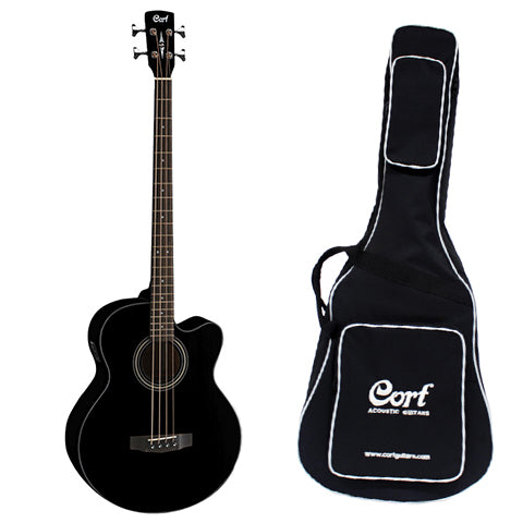 Cort SJB5F - Acoustic-Electric Bass Guitar Rosewood Fretboard with Gig Bag - Black (SJB 5F/SJB-5F)
