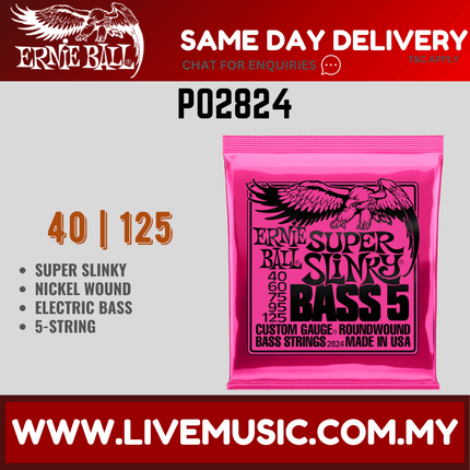 Ernie Ball 2824 Bass Guitar Strings Super Slinky 5-String Roundwound (40-125/EB2824)