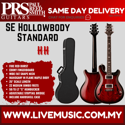 PRS SE Hollowbody Standard Electric Guitar with Case - Fire Red Burst