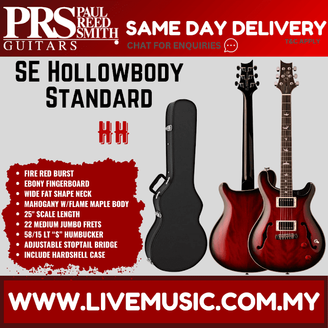 PRS SE Hollowbody Standard Electric Guitar with Case - Fire Red Burst