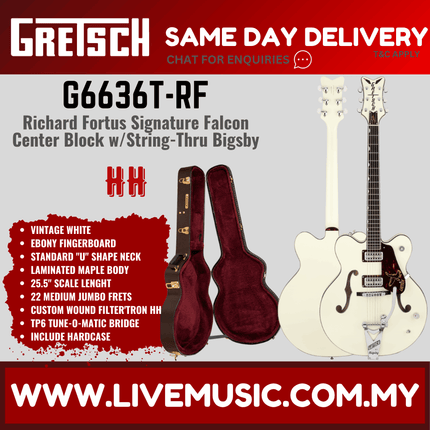 Gretsch G6636T-RF Richard Fortus Signature Falcon Electric Guitar w/Bigsby, Vintage White