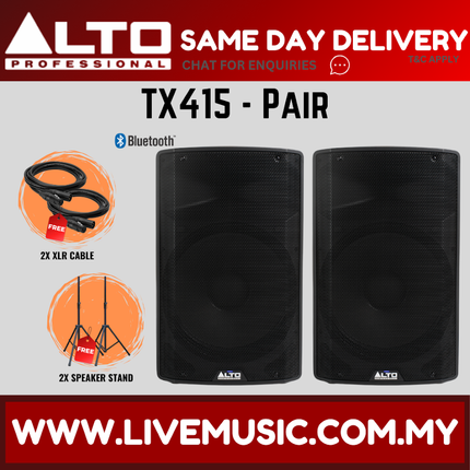 Alto TX415 15" 2-Way Powered Loudspeaker w/Wireless Mic, Speaker Stand and Cable ( TX-315 / TX 315 / TX 415 / TX-415 )