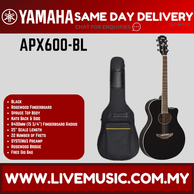 Yamaha APX600 Thinline Cutaway Acoustic-Electric Guitar with Pickup - Black ( APX-600 / APX 600 )