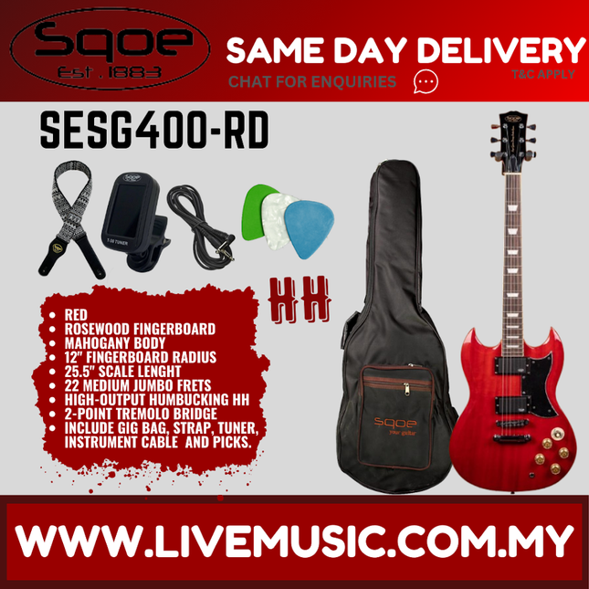 SQOE SESG400 SG Standard Electric Guitar Rosewood Fretboard - Red ( SESG-400 / SESG 400 )