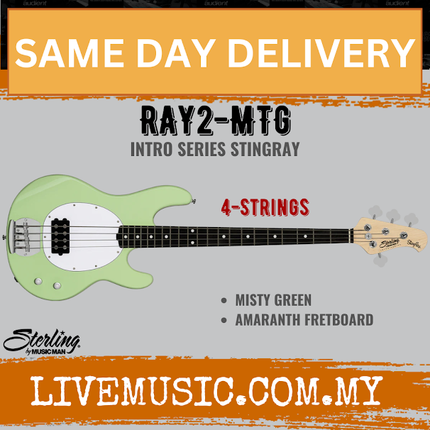 Sterling By Music Man Intro Series Stingray RAY2 Bass Guitar Amaranth FB - Misty Green
