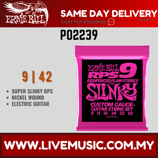 Ernie Ball 2239 Electric Guitar Strings RPS-9 Super Slinky (9-42/EB2239)