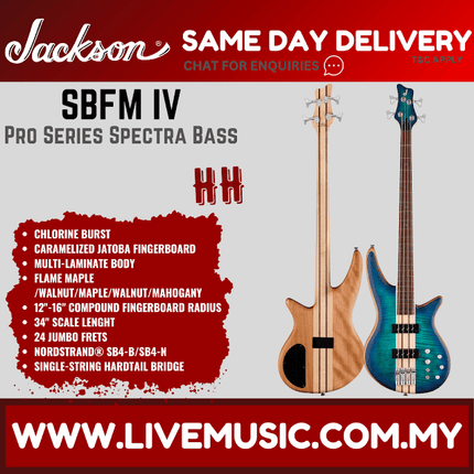 Jackson Pro Series Spectra Bass SBFM IV Bass Guitar, Jatoba FB, Chlorine Burst