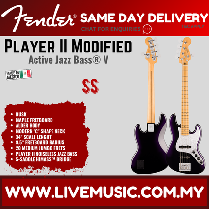 Fender Player II Modified Active Jazz Bass V Guitar, Maple FB, Dusk