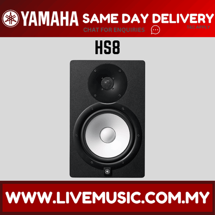 Yamaha HS8 powered studio monitor speaker, black front view