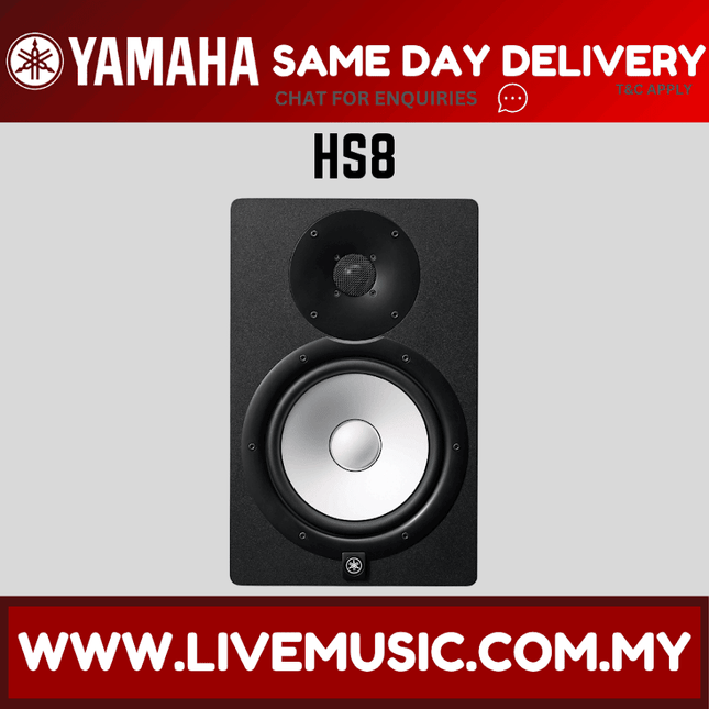 Yamaha HS8 powered studio monitor speaker, black front view