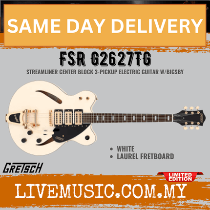 Gretsch FSR G2627TG Streamliner Center Block 3-pickup Electric Guitar w/Bigsby, White