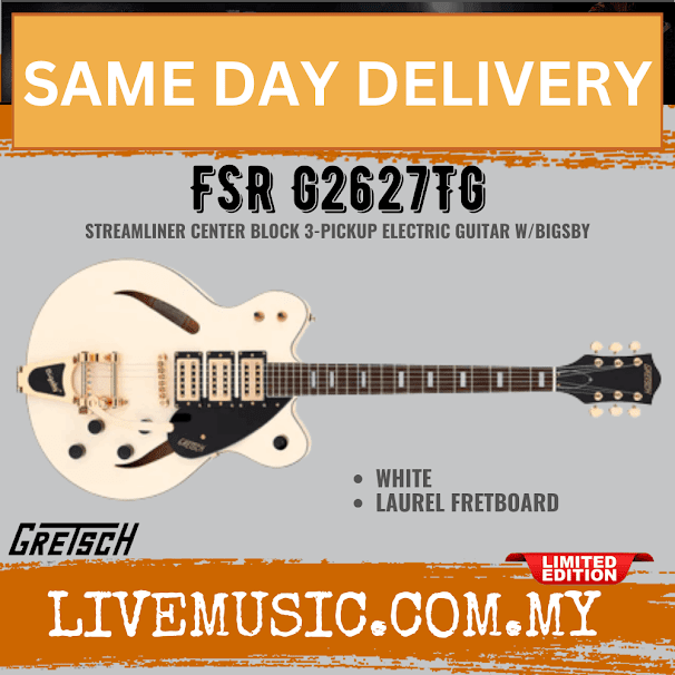 Gretsch FSR G2627TG Streamliner Center Block 3-pickup Electric Guitar w/Bigsby, White