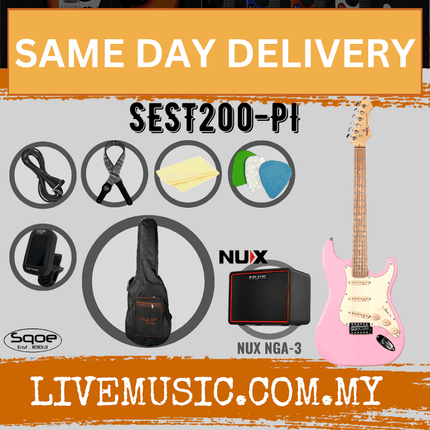 SQOE SEST200 Stratocaster SSS 6-String Electric Guitar with NUX Mighty Lite - Pink ( SEST 200 / SEST-200 / NGA-3 / NGA3 )