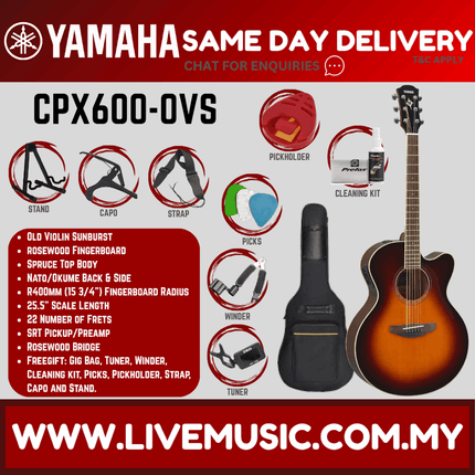 Yamaha CPX600 Medium Jumbo Cutaway Spruce Top Acoustic-Electric Guitar - Old Violin Sunburst ( CPX-600/CPX 600 )