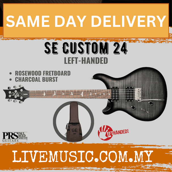 PRS SE Custom 24 Left Handed Electric Guitar w/Bag, Charcoal Burst