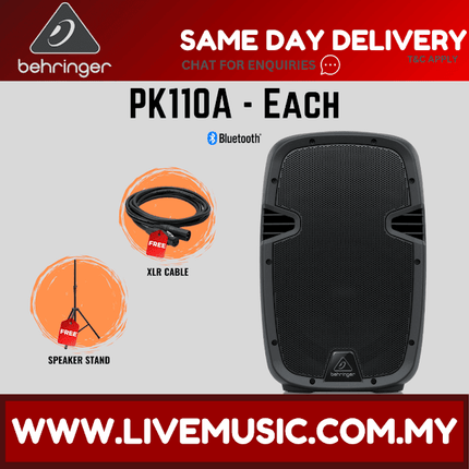Behringer PK110A Active 350W 10" PA Speaker With Bluetooth w/Wireless Mic, Speaker Stand & Cable - (PK-110A PK 110A)