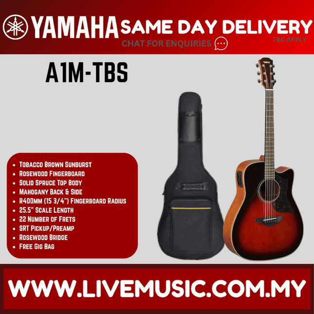 Yamaha A1M Dreadnought Cutaway Acoustic-Electric Guitar - Tobacco Brown Sunburst ( A1M )