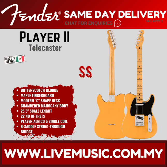 Fender Player II Telecaster electric guitar in butterscotch blonde with maple fingerboard