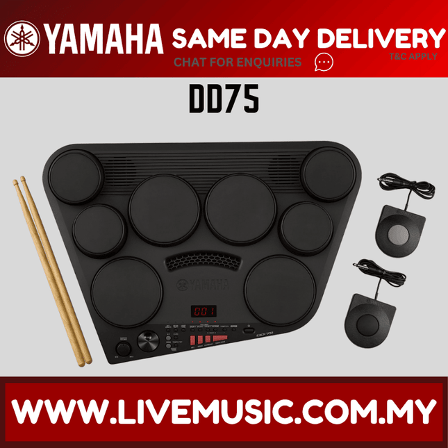 Yamaha DD75 portable digital drum pad set with control panel and cymbal trigger pads