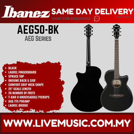 Ibanez AEG50 Acoustic Electric Guitar - ( AEG-50 / AEG50 )-Black High Gloss