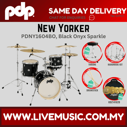 PDP New Yorker PDNY1604BO 4-piece Shell Pack With Cymbals Set - Black Onyx ( PDNY1604BO / PDNY1604 )