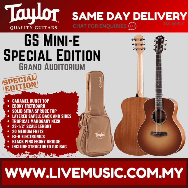 Taylor GS Mini-E Special Edition Acoustic Guitar w/Bag, Caramel Burst Top