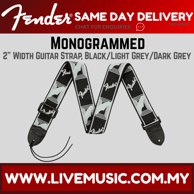 Fender 2 Inch Monogrammed Strap, Black/Light Grey/Dark Grey