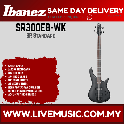 Ibanez SR300EB SR Series 4-String Electric Bass Guitar - (SR300EB-WK)-Weathered Black