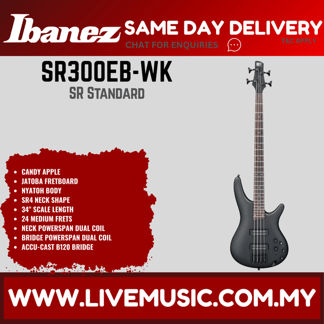 Ibanez SR300EB SR Series 4-String Electric Bass Guitar - (SR300EB-WK)-Weathered Black