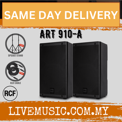 RCF ART 910-A 10" 2100W 2-Way Active Speaker With Speaker Stand And Cable - Each / Pair ( ART910A / 910A / ART )