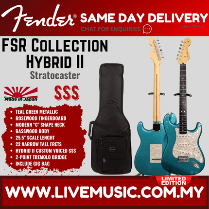 Fender Japan FSR Collection Hybrid II Stratocaster Electric Guitar, RW Fretboard, Teal Green Metallic